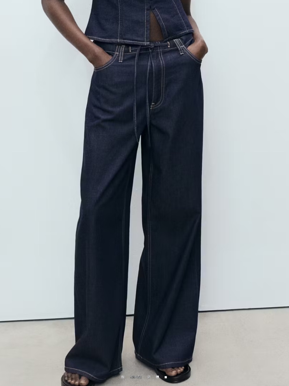 Mango Dark Indigo Wide-Leg Adjustable Waist Jeans